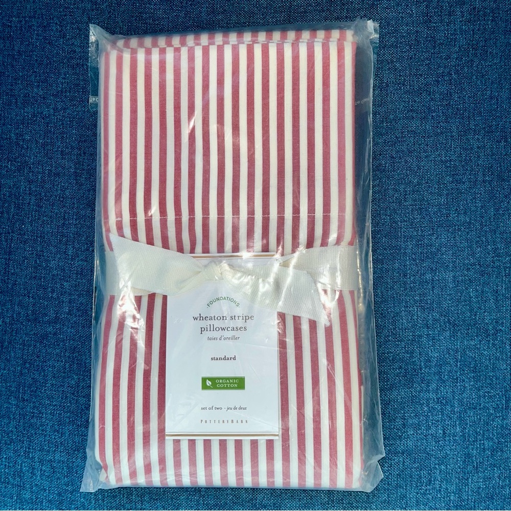 Pottery Barn Red and White Pillowcase Pair. - Picture 2 of 3